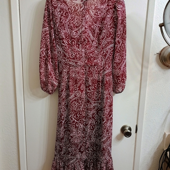Calvin Klein Collection Maroon and White Paisley High Low Dress - Picture 7 of 8